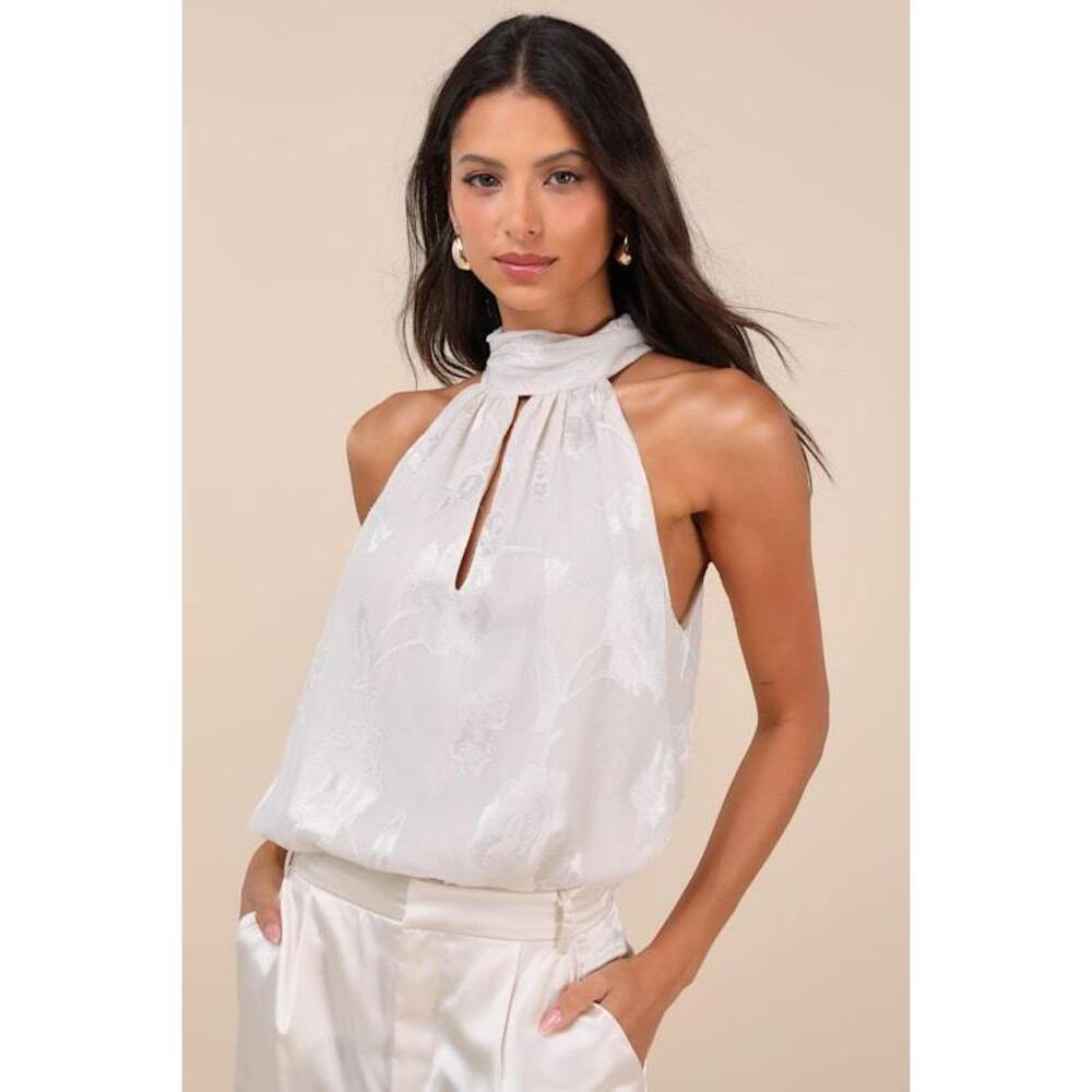 Lulus Convincing Composure Ivory Mock Neck Tank Top White - Size S
